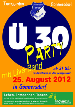 Plakat Ü 30 Party Gönnersdorf 2012